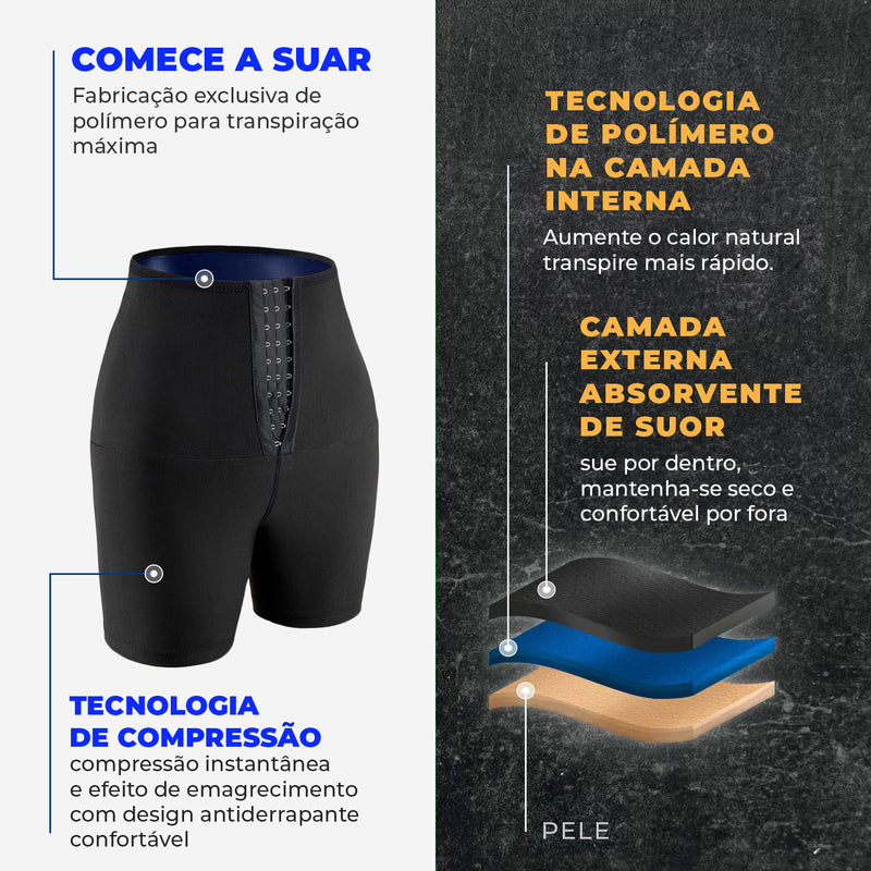 Short fitness com fecho emagrecedor efeito sauna - Feminino