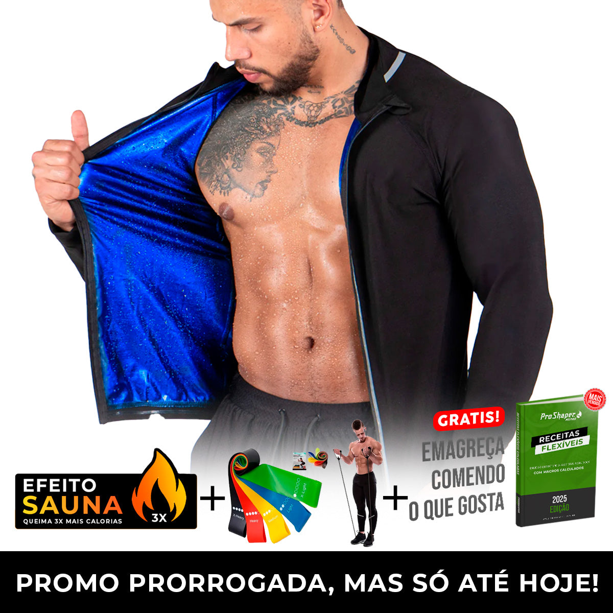 Nova Jaqueta emagrecedora queima gordura efeito sauna manga longa com Zíper - Masculina